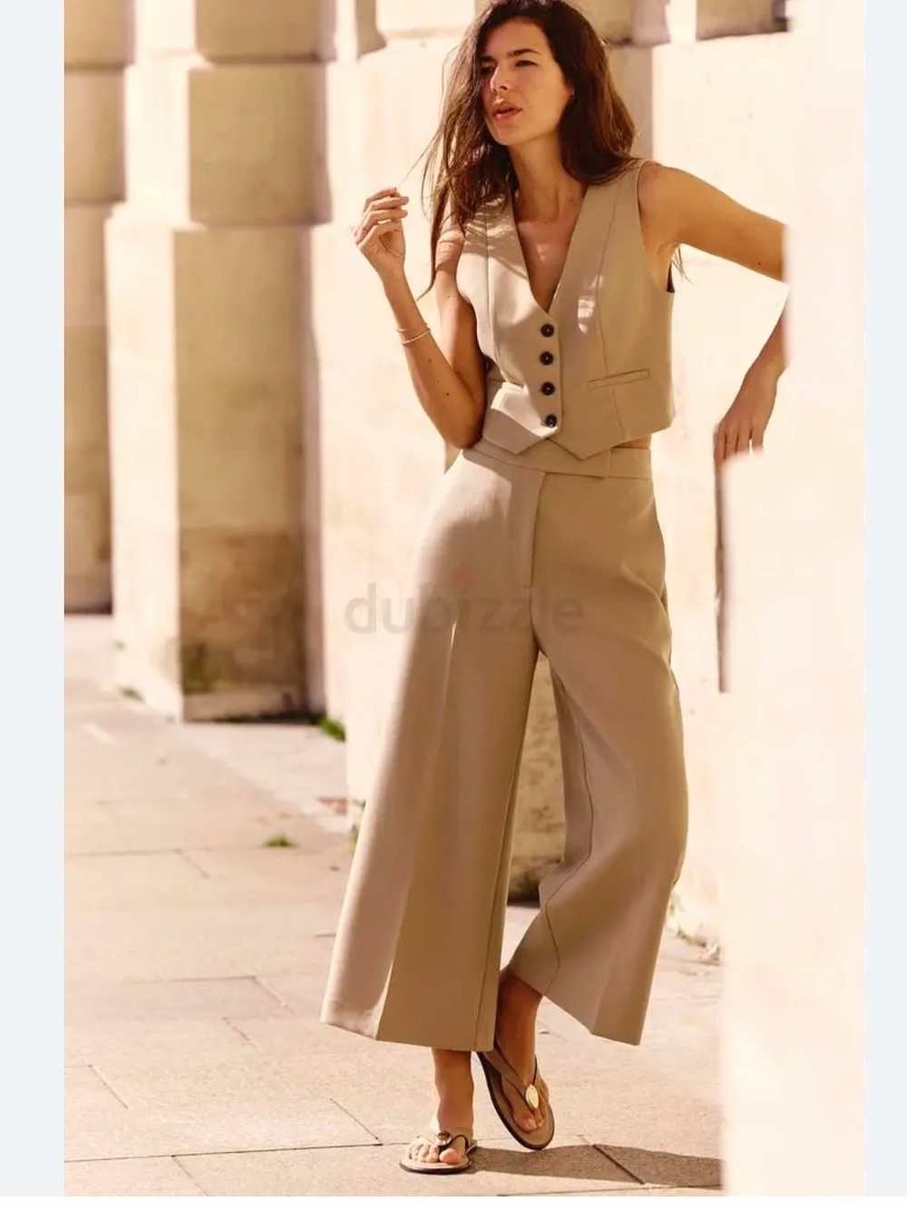 Zara Co-ord Set Waistcoat Culotte Trousers in Camel Beige Vest XS & Pants S